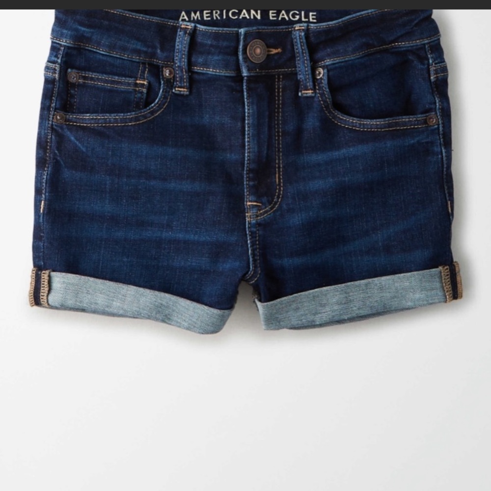 AE hi rise shortie shorts jean dark wash